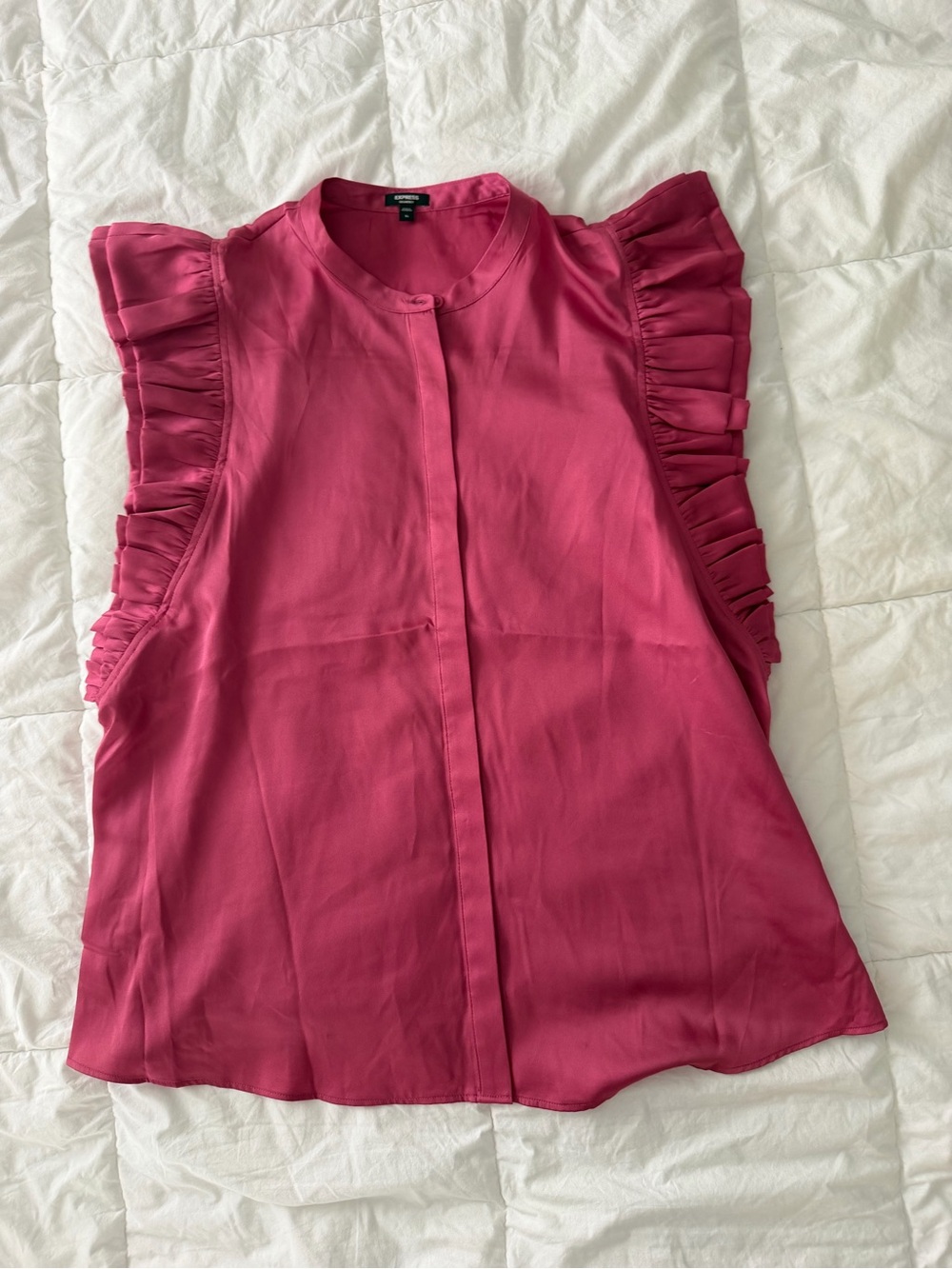 Express Women's Ruffled Sleeveless Blouse - Raspberry Pink XL